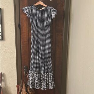 Elegant Navy and White Gingham Dress